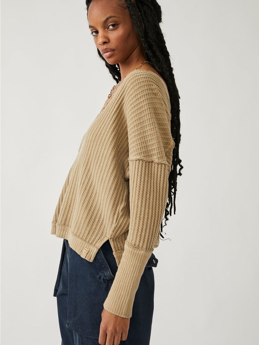 Free People We The Free New Magic thermal top in Golden Olive XS 100% Cotton